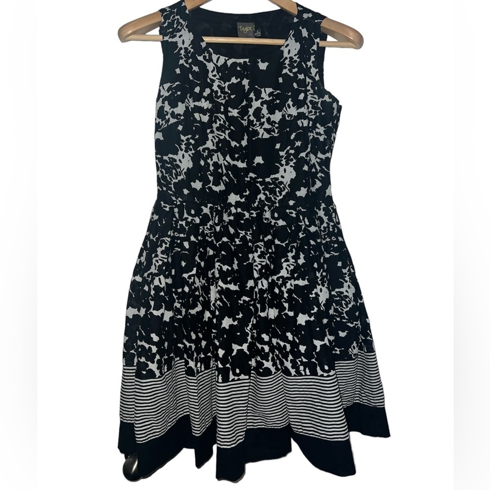 Taylor Black Floral & Stripe Border Dress